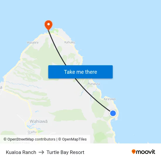 Kualoa Ranch to Turtle Bay Resort map