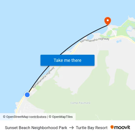 Sunset Beach Neighborhood Park to Turtle Bay Resort map