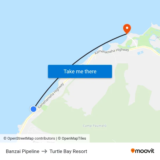 Banzai Pipeline to Turtle Bay Resort map