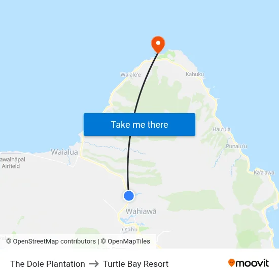 The Dole Plantation to Turtle Bay Resort map