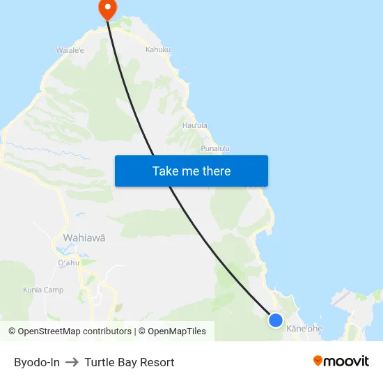 Byodo-In to Turtle Bay Resort map