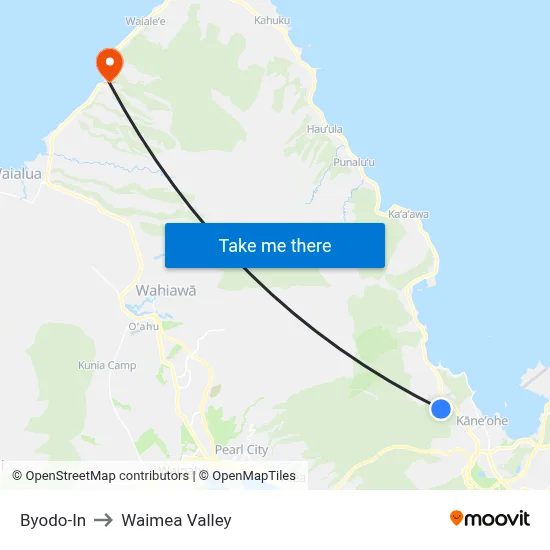 Byodo-In to Waimea Valley map