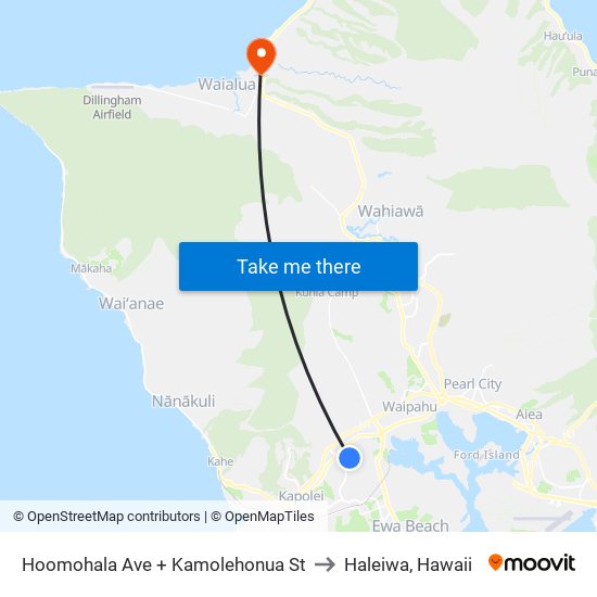 Hoomohala Ave + Kamolehonua St to Haleiwa, Hawaii map