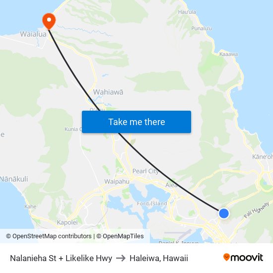 Nalanieha St + Likelike Hwy to Haleiwa, Hawaii map