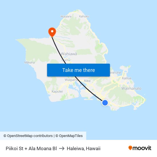 Piikoi St + Ala Moana Bl to Haleiwa, Hawaii map