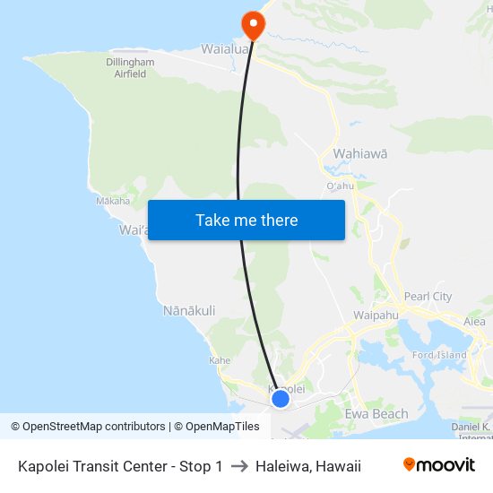 Kapolei Transit Center - Stop 1 to Haleiwa, Hawaii map