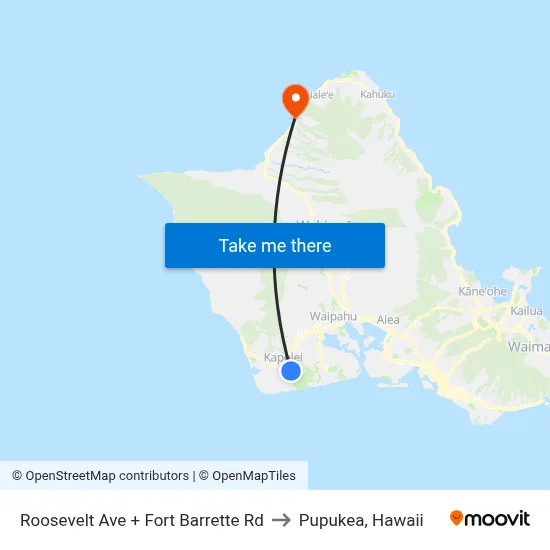 Roosevelt Ave + Fort Barrette Rd to Pupukea, Hawaii map