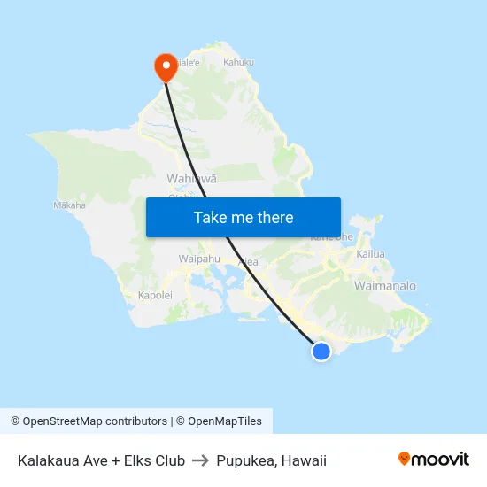 Kalakaua Ave + Elks Club to Pupukea, Hawaii map