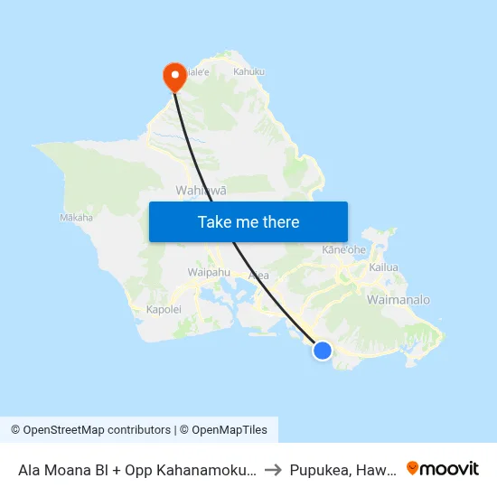 Ala Moana Bl + Opp Kahanamoku St to Pupukea, Hawaii map