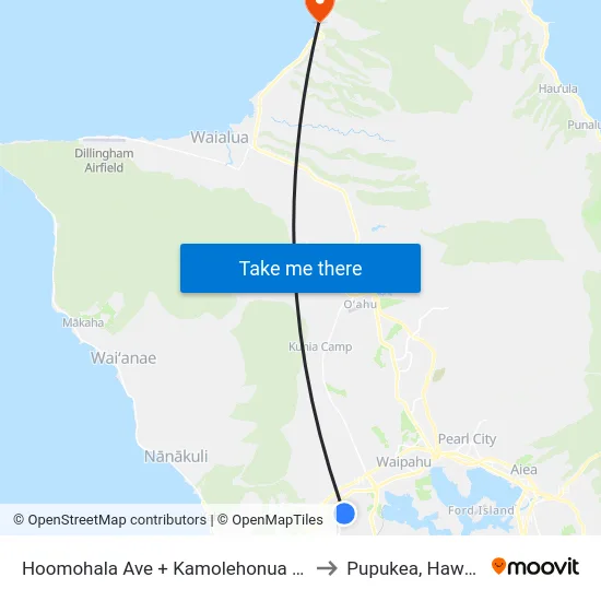 Hoomohala Ave + Kamolehonua St to Pupukea, Hawaii map