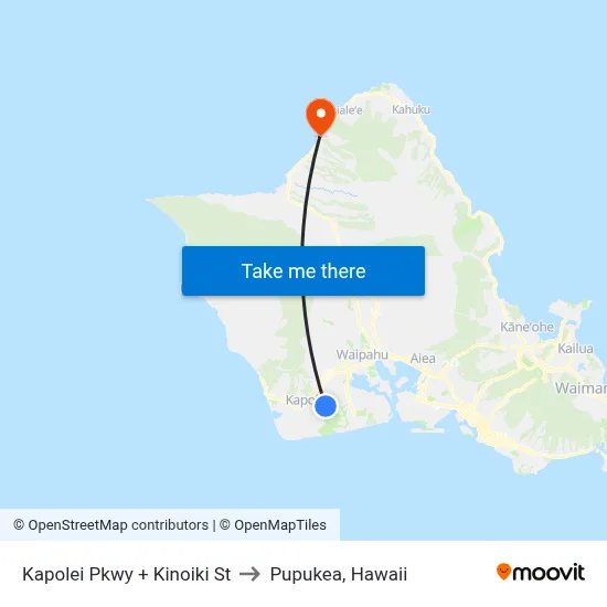 Kapolei Pkwy + Kinoiki St to Pupukea, Hawaii map