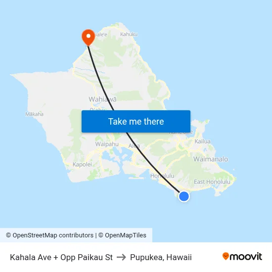 Kahala Ave + Opp Paikau St to Pupukea, Hawaii map