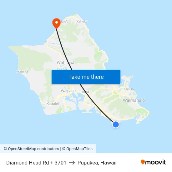 Diamond Head Rd + 3701 to Pupukea, Hawaii map