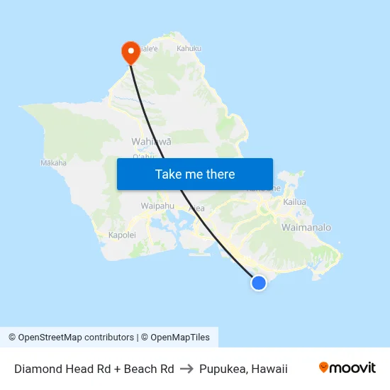 Diamond Head Rd + Beach Rd to Pupukea, Hawaii map