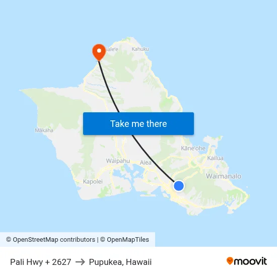 Pali Hwy + 2627 to Pupukea, Hawaii map