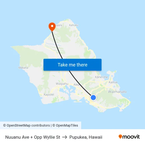 Nuuanu Ave + Opp Wyllie St to Pupukea, Hawaii map