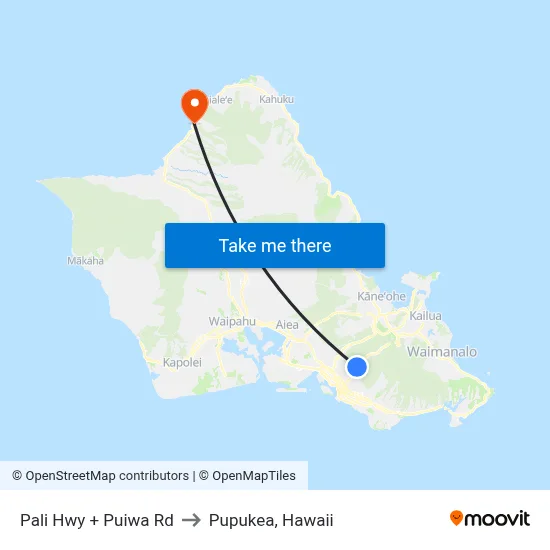Pali Hwy + Puiwa Rd to Pupukea, Hawaii map