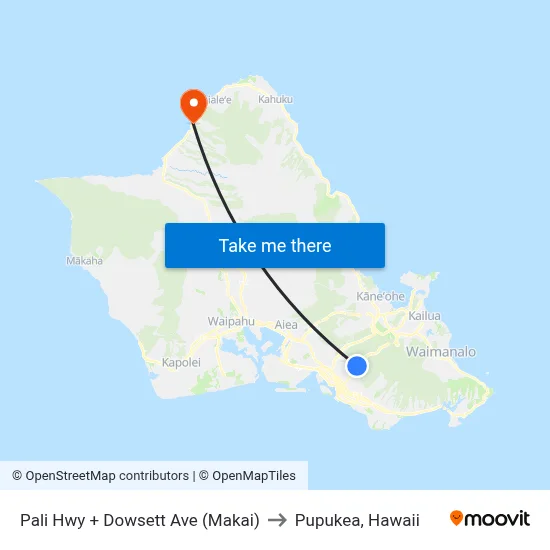 Pali Hwy + Dowsett Ave (Makai) to Pupukea, Hawaii map