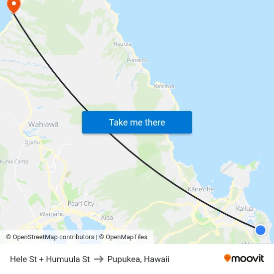 Hele St + Humuula St to Pupukea, Hawaii map