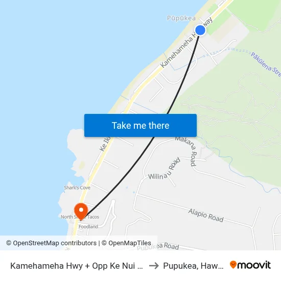 Kamehameha Hwy + Opp Ke Nui Rd to Pupukea, Hawaii map