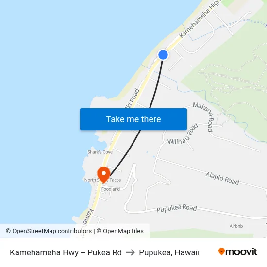 Kamehameha Hwy + Pukea Rd to Pupukea, Hawaii map