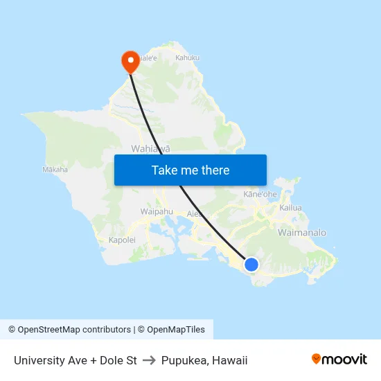 University Ave + Dole St to Pupukea, Hawaii map