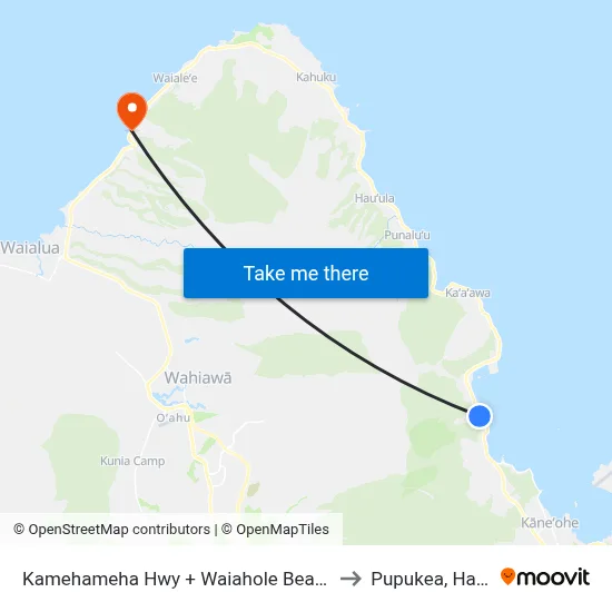 Kamehameha Hwy + Waiahole Beach Park to Pupukea, Hawaii map