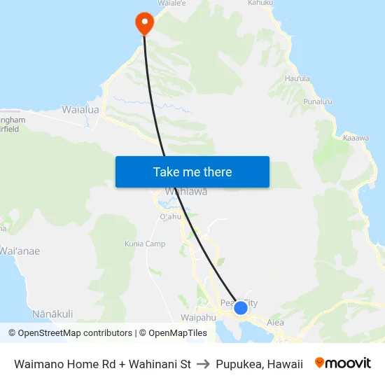 Waimano Home Rd + Wahinani St to Pupukea, Hawaii map
