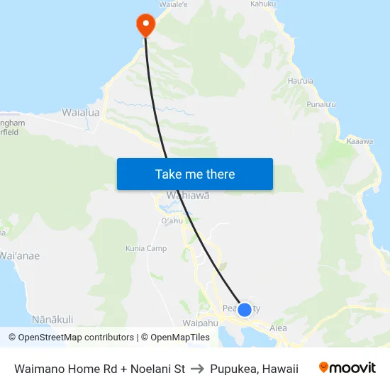 Waimano Home Rd + Noelani St to Pupukea, Hawaii map