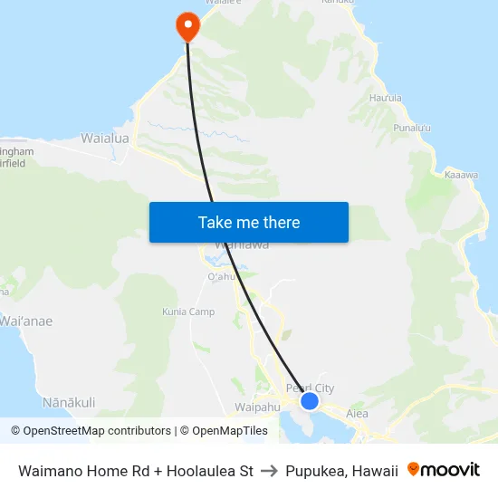 Waimano Home Rd + Hoolaulea St to Pupukea, Hawaii map