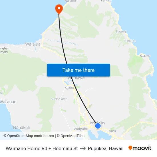 Waimano Home Rd + Hoomalu St to Pupukea, Hawaii map