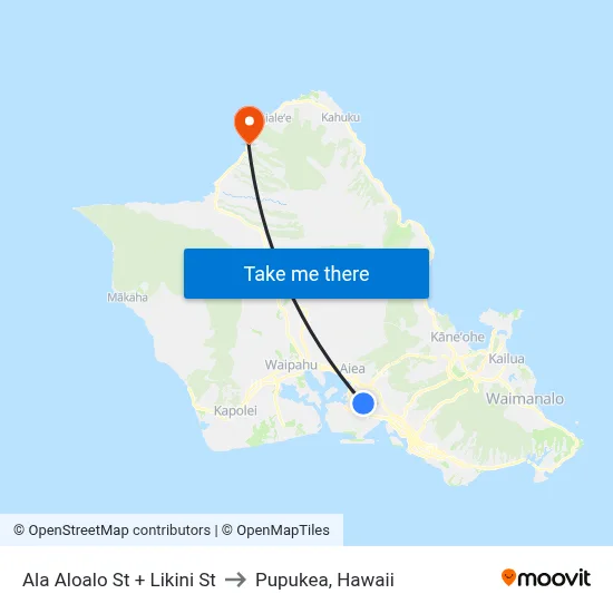 Ala Aloalo St + Likini St to Pupukea, Hawaii map