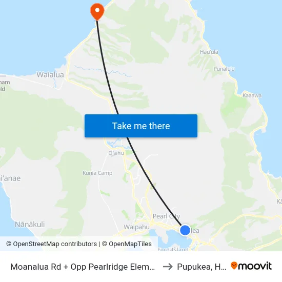 Moanalua Rd + Opp Pearlridge Elementary School to Pupukea, Hawaii map