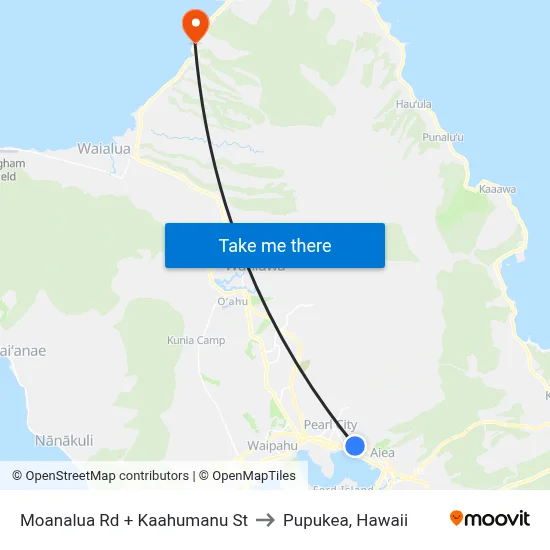 Moanalua Rd + Kaahumanu St to Pupukea, Hawaii map