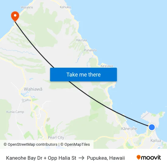 Kaneohe Bay Dr + Opp Halia St to Pupukea, Hawaii map