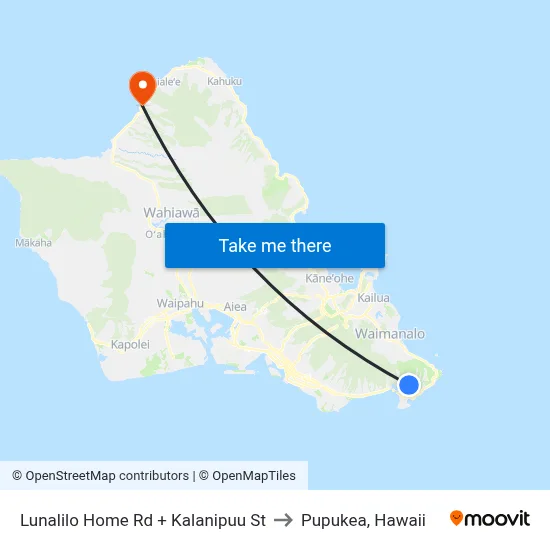 Lunalilo Home Rd + Kalanipuu St to Pupukea, Hawaii map
