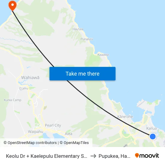 Keolu Dr + Kaelepulu Elementary School to Pupukea, Hawaii map