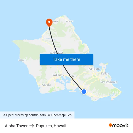 Aloha Tower to Pupukea, Hawaii map