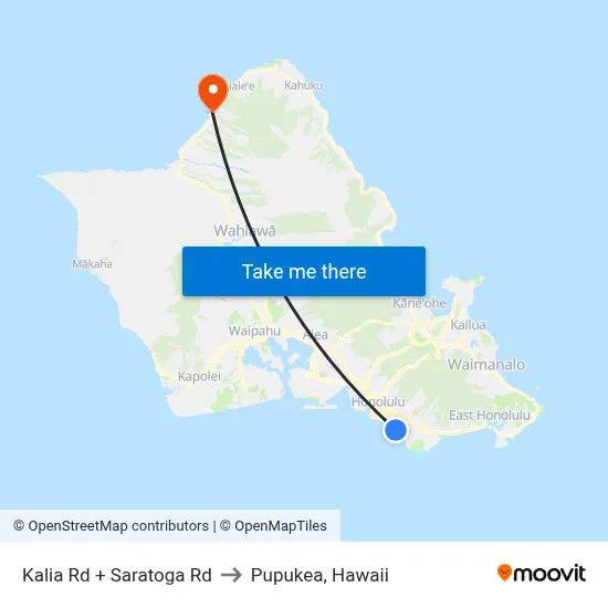 Kalia Rd + Saratoga Rd to Pupukea, Hawaii map