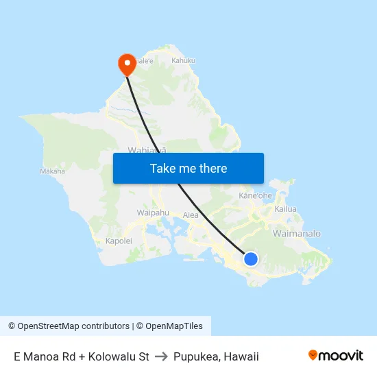 E Manoa Rd + Kolowalu St to Pupukea, Hawaii map