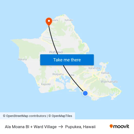 Ala Moana Bl + Ward Village to Pupukea, Hawaii map