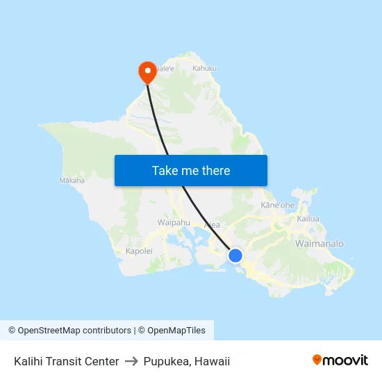 Kalihi Transit Center to Pupukea, Hawaii map
