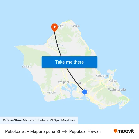 Pukoloa St + Mapunapuna St to Pupukea, Hawaii map