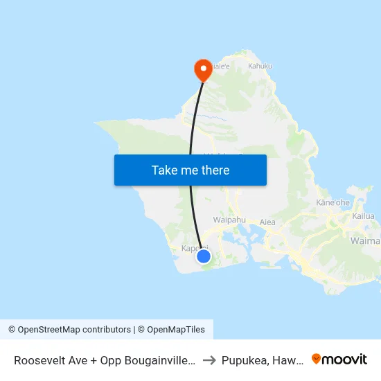 Roosevelt Ave + Opp Bougainville St to Pupukea, Hawaii map