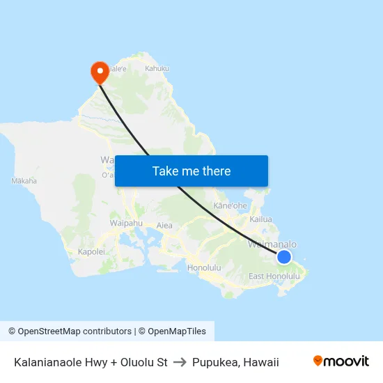 Kalanianaole Hwy + Oluolu St to Pupukea, Hawaii map