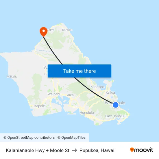 Kalanianaole Hwy + Moole St to Pupukea, Hawaii map