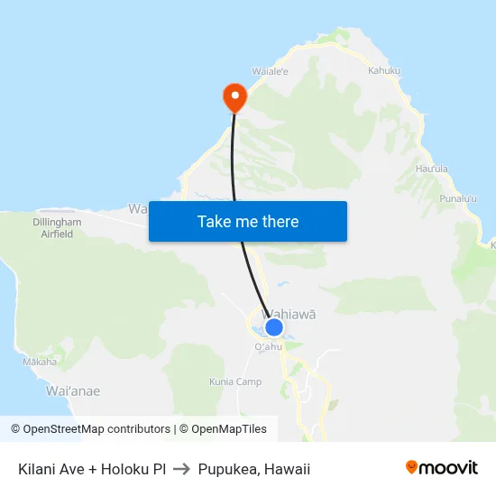 Kilani Ave + Holoku Pl to Pupukea, Hawaii map