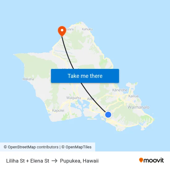 Liliha St + Elena St to Pupukea, Hawaii map