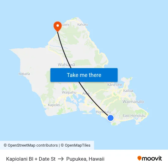 Kapiolani Bl + Date St to Pupukea, Hawaii map