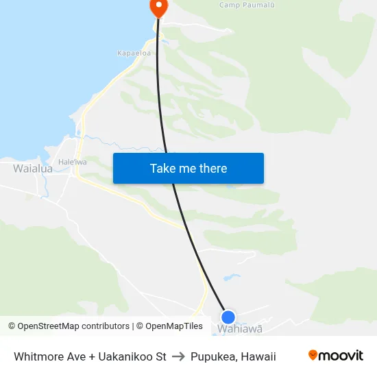 Whitmore Ave + Uakanikoo St to Pupukea, Hawaii map